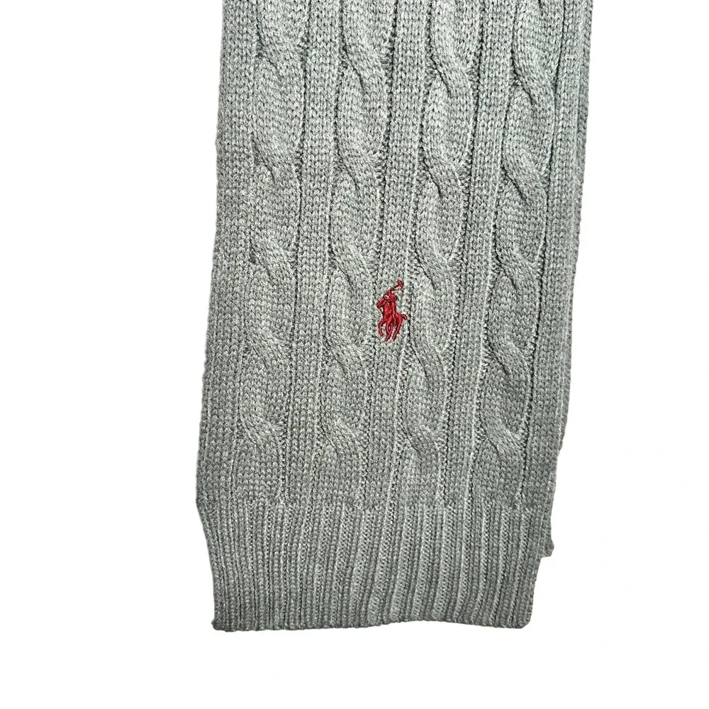 Polo Ralph Lauren Scarf Gray Cable Knit Red Pony Logo Mens Womens Accessory
